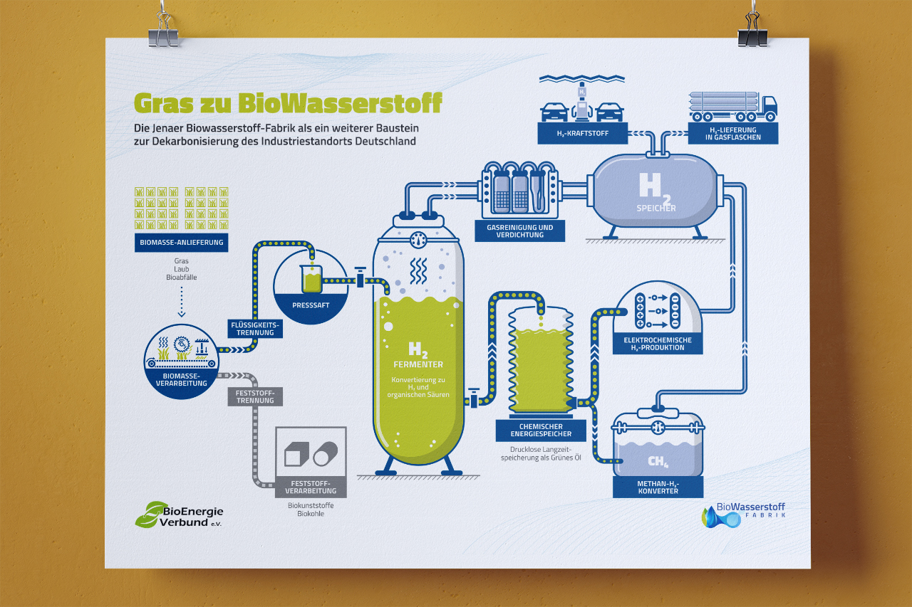Infografik Infografik-Design „Gras zu BioWasserstoff“