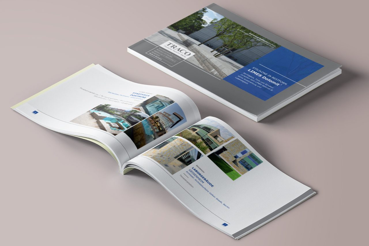 Produktbroschüre Produktbroschüre TRACO Naturstein – Werbeagentur Broschürendesign, Printlayout und Referenzfotografie