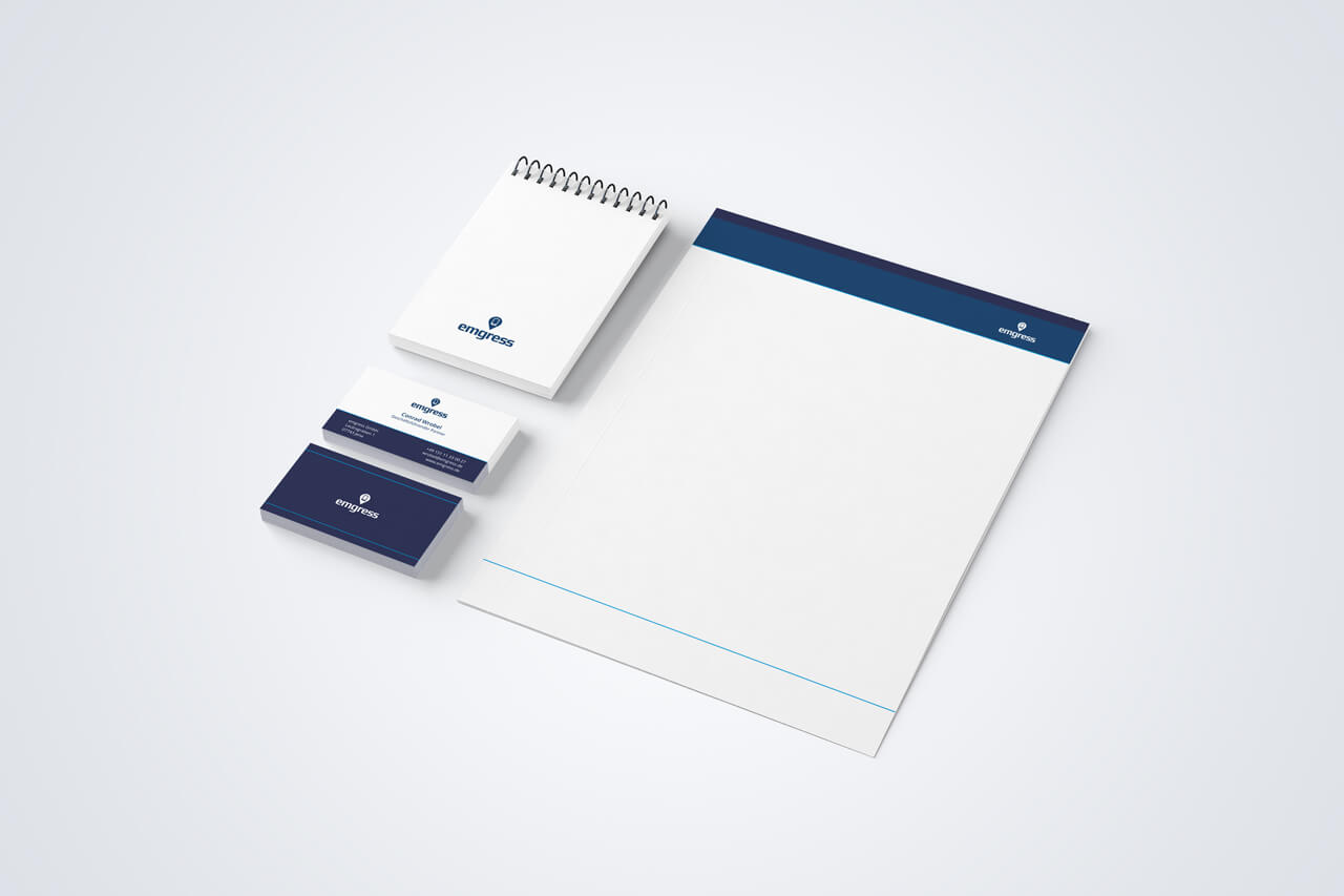 Geschäftsausstattung Corporate Design emgress – Geschäftsausstattung mit Briefpapier, Visitenkarten und Notizblock im einheitlichen Branding