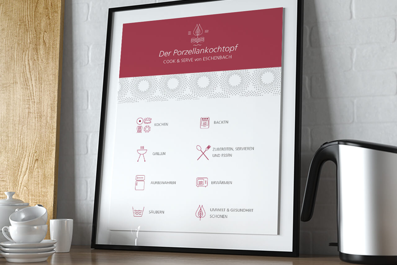Grafische Elemente Icon- und Posterdesign für Eschenbach Cook & Serve – Piktogramme für Kochen, Backen und Grillen