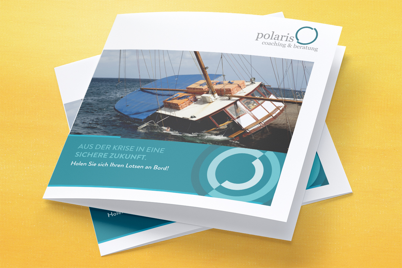 Imagefolder Flyerdesign für Polaris Coaching & Beratung – „Aus der Krise in eine sichere Zukunft“