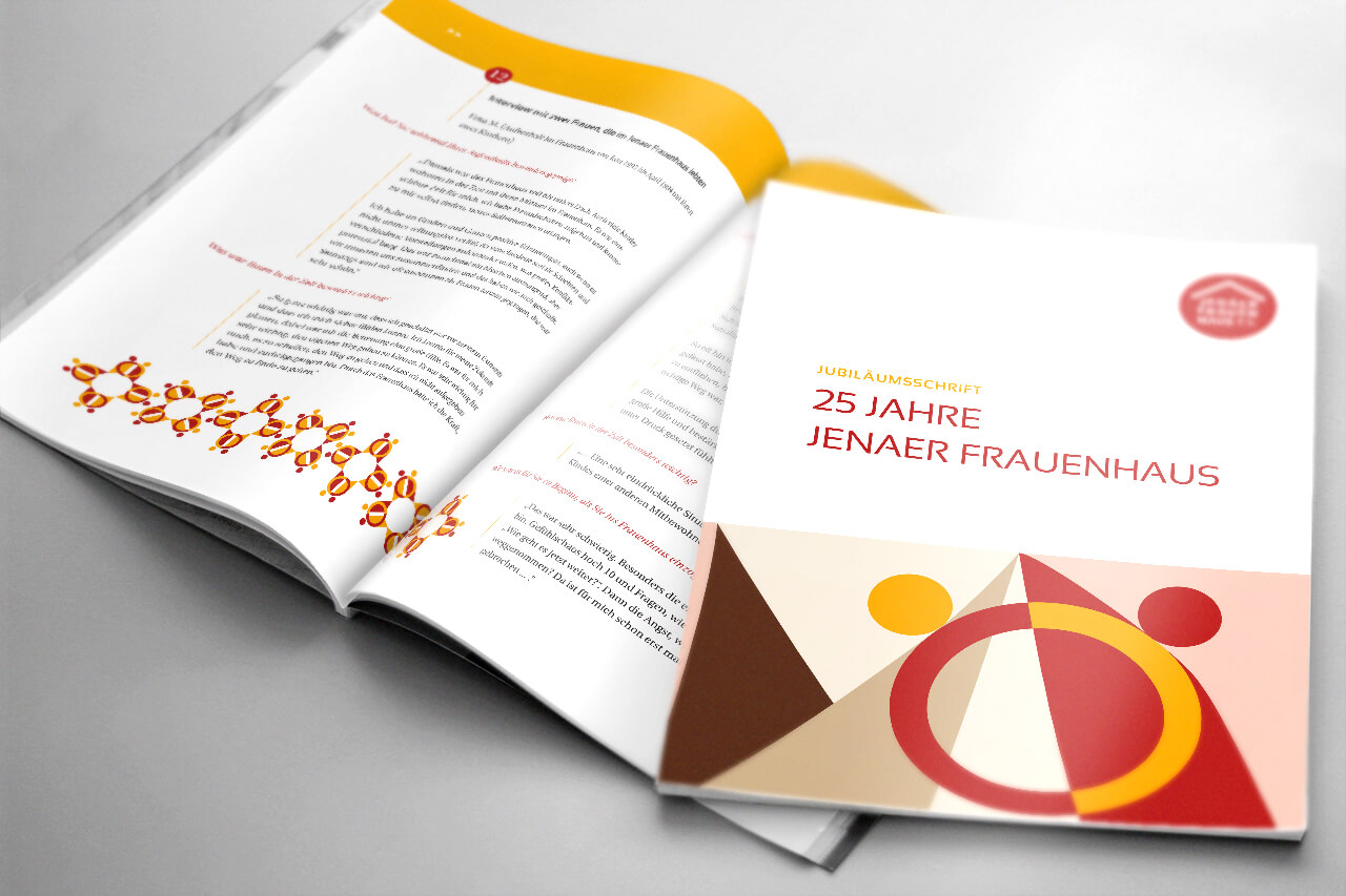 Printmedien Editorial Design: Jubiläumsschrift „25 Jahre Jenaer Frauenhaus“