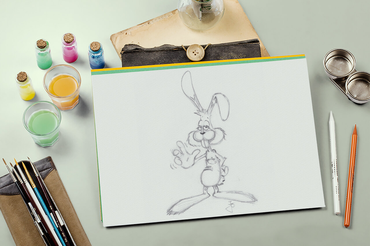 Illustration Skizzen-Illustration: Hase als Comicfigur – Bleistiftzeichnung/Character Design im kreativen Workflow