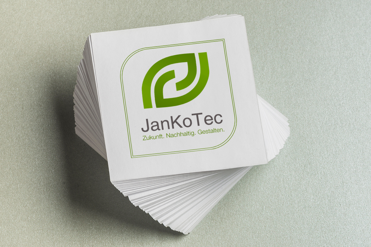 Wort-Bild-Marke isitenkarten-Design mit JanKoTec Logo – Branding für nachhaltige Technik und Gestaltung
